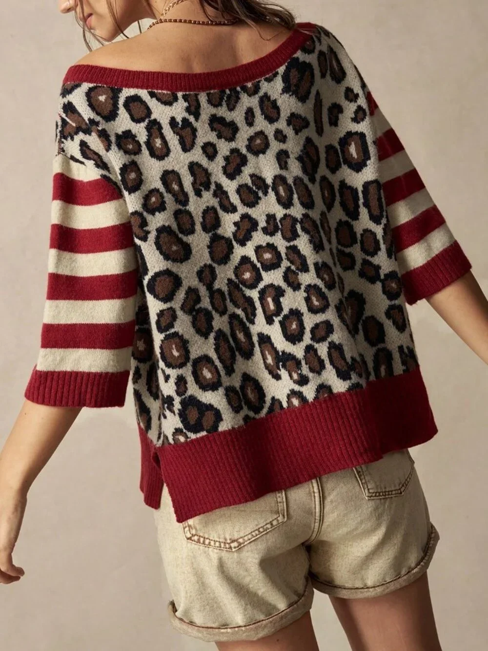 Multicolor Casual Women's Mid-Sleeve Pullover Sweater